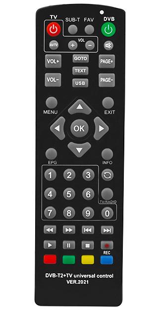 Пульт дистанционного управления универсальный для DVB-T2 ресиверов+TV ver.2021 (инст. на русс.яз. с цв.фото)блистер